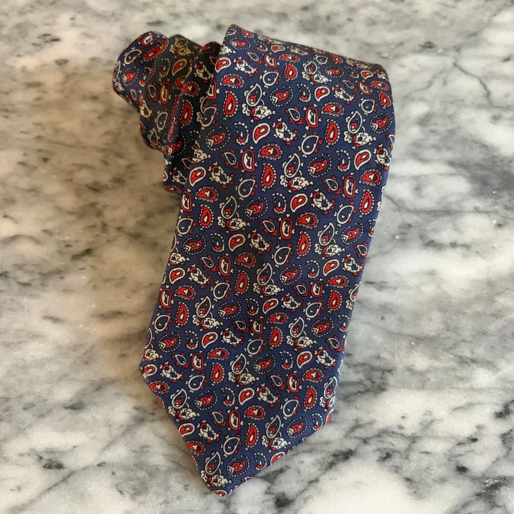 JOHN WEITZ Men's Paisley Silk Necktie Blue Red White‎ Formal Business Mens